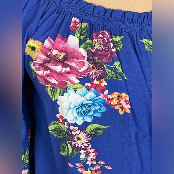 UMGEE Floral BOHO GYPSY Blue Top NWT SMALL - Picture 3 of 6